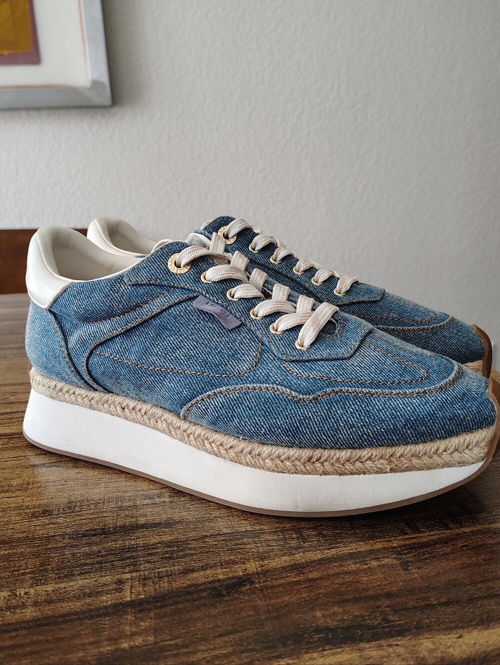 L'AGENCE Sneaker women's size 8 Ivone Denim Blue Jeans lace up